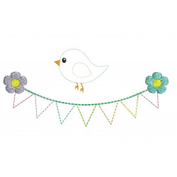 Stickdatei - Wimpelkette mit Vogel Fransenappli